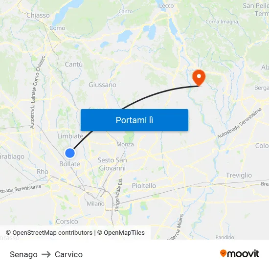 Senago to Carvico map