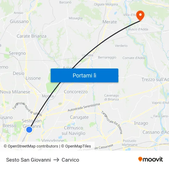 Sesto San Giovanni to Carvico map