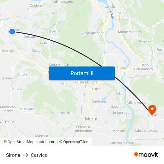 Sirone to Carvico map
