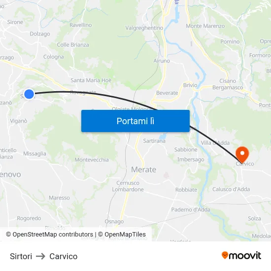 Sirtori to Carvico map