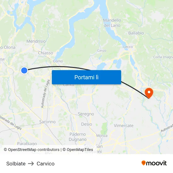 Solbiate to Carvico map
