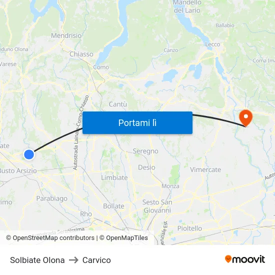Solbiate Olona to Carvico map