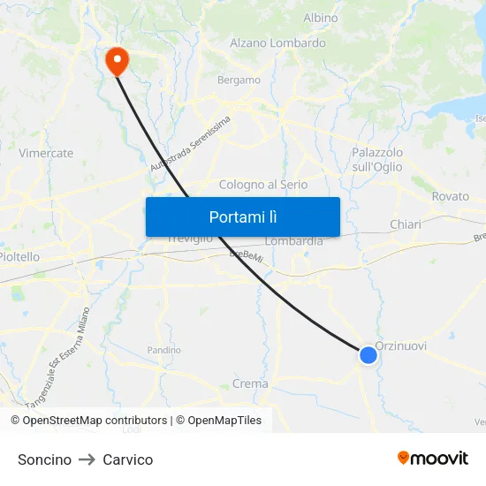 Soncino to Carvico map