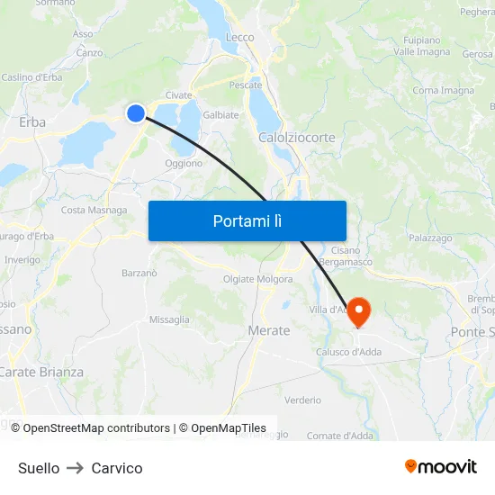Suello to Carvico map