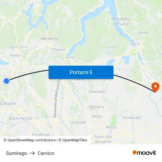 Sumirago to Carvico map