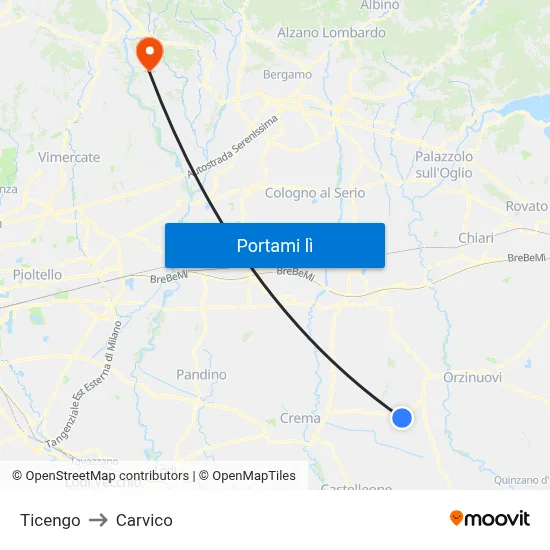 Ticengo to Carvico map