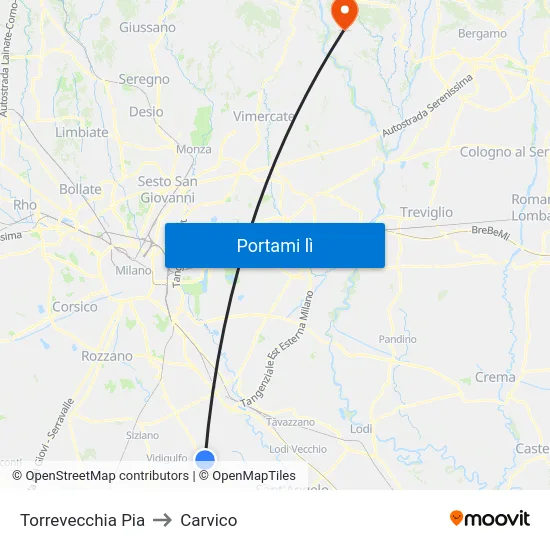 Torrevecchia Pia to Carvico map