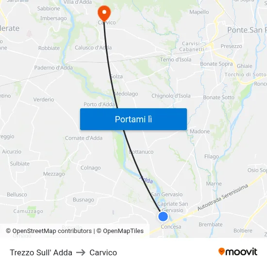 Trezzo Sull' Adda to Carvico map