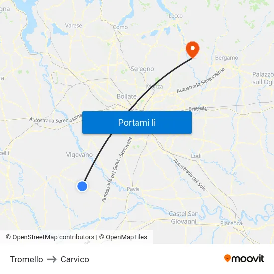 Tromello to Carvico map