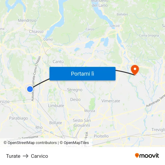 Turate to Carvico map