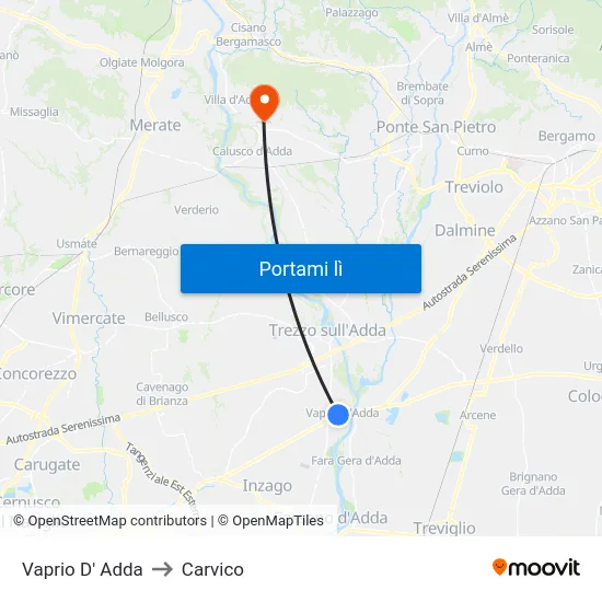Vaprio D' Adda to Carvico map