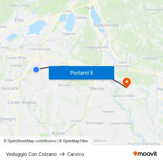 Veduggio Con Colzano to Carvico map