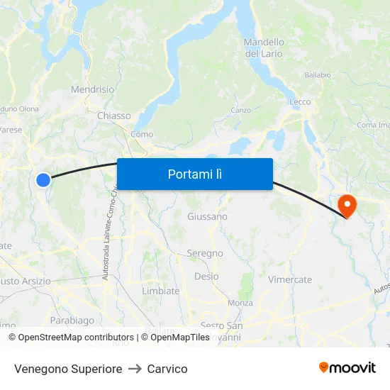 Venegono Superiore to Carvico map