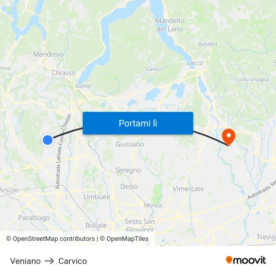 Veniano to Carvico map