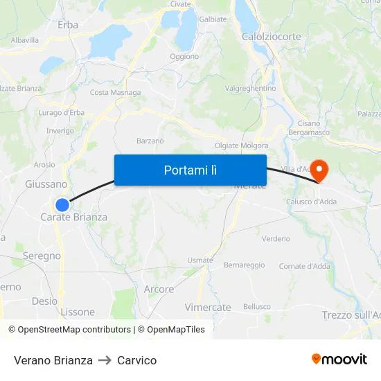 Verano Brianza to Carvico map