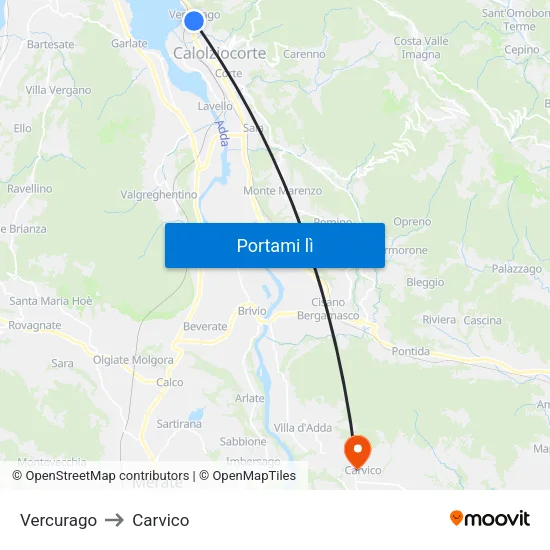 Vercurago to Carvico map