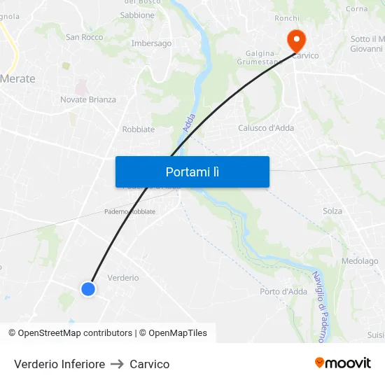 Verderio Inferiore to Carvico map
