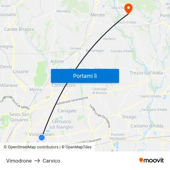 Vimodrone to Carvico map