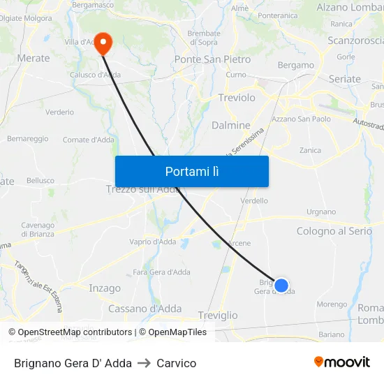 Brignano Gera D' Adda to Carvico map