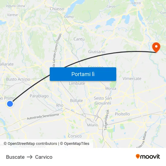 Buscate to Carvico map