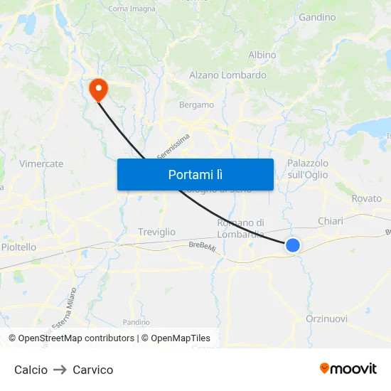 Calcio to Carvico map