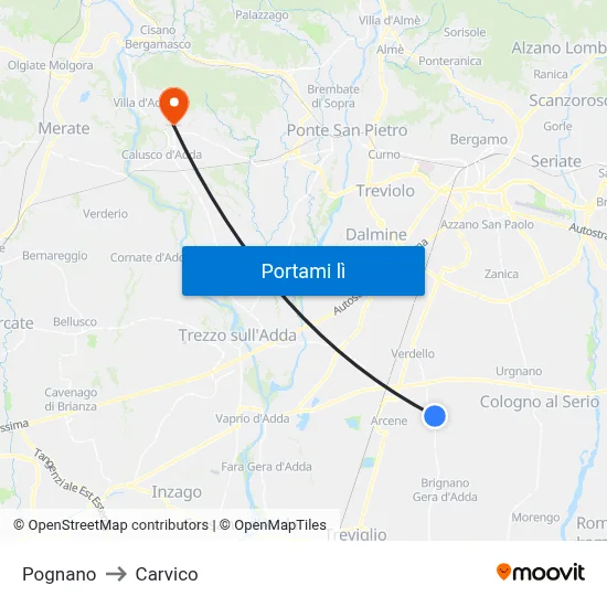 Pognano to Carvico map