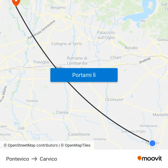 Pontevico to Carvico map