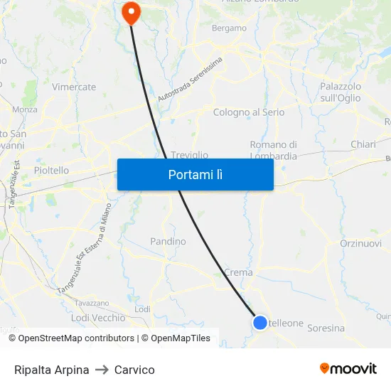 Ripalta Arpina to Carvico map