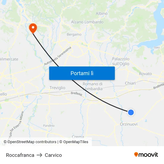 Roccafranca to Carvico map