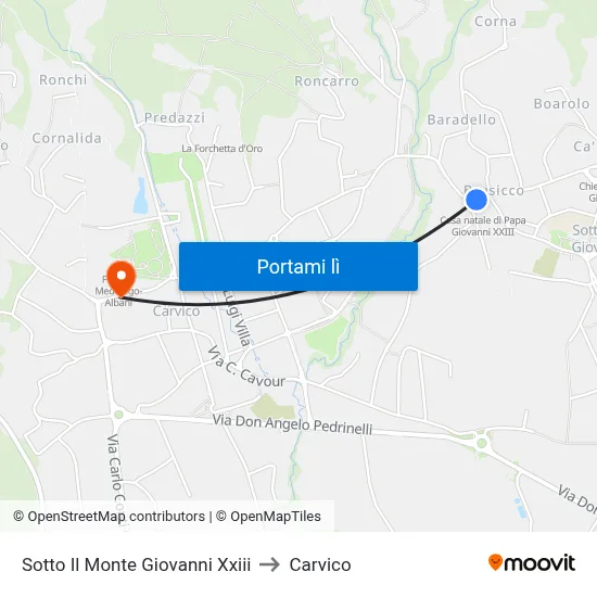Sotto Il Monte Giovanni Xxiii to Carvico map