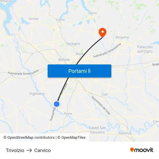 Trivolzio to Carvico map
