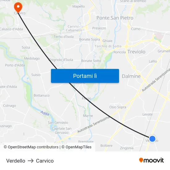 Verdello to Carvico map