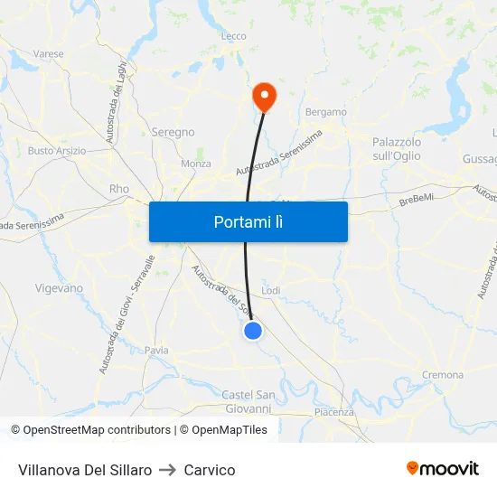 Villanova Del Sillaro to Carvico map
