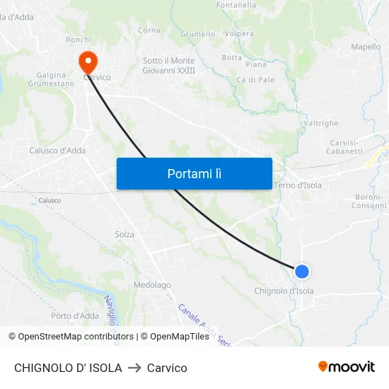 CHIGNOLO D' ISOLA to Carvico map