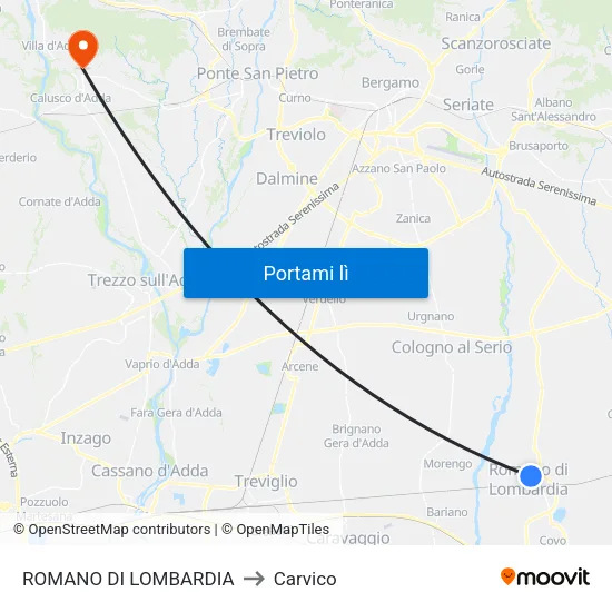 ROMANO DI LOMBARDIA to Carvico map