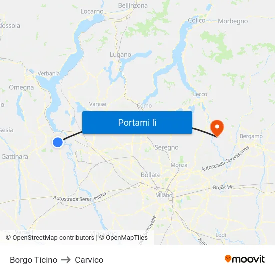 Borgo Ticino to Carvico map