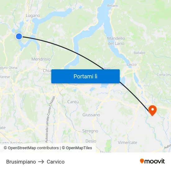Brusimpiano to Carvico map