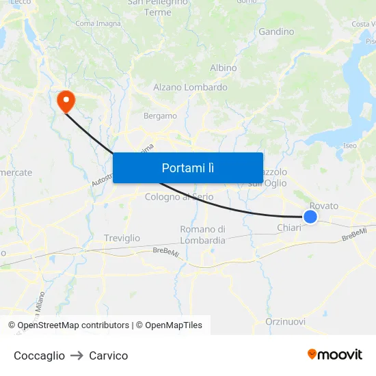Coccaglio to Carvico map