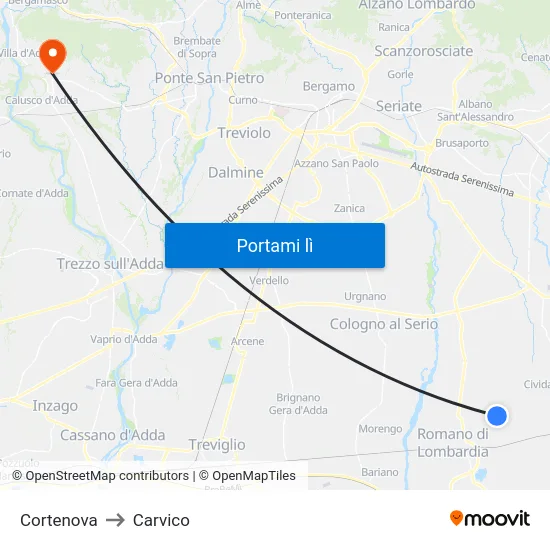 Cortenova to Carvico map