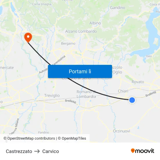 Castrezzato to Carvico map
