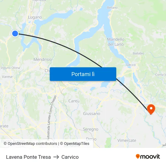 Lavena Ponte Tresa to Carvico map