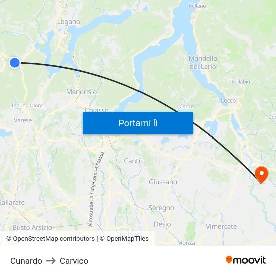 Cunardo to Carvico map