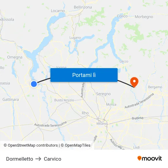 Dormelletto to Carvico map