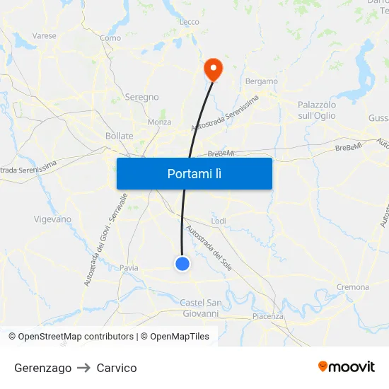Gerenzago to Carvico map