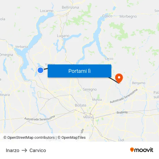 Inarzo to Carvico map