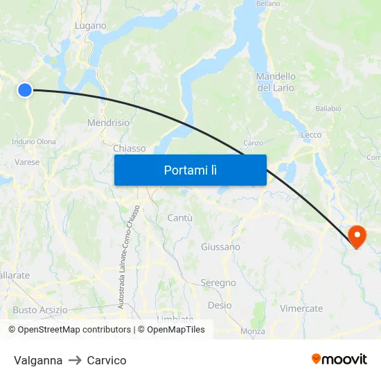 Valganna to Carvico map