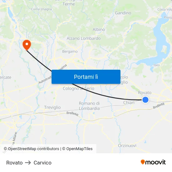 Rovato to Carvico map