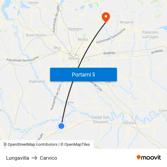 Lungavilla to Carvico map