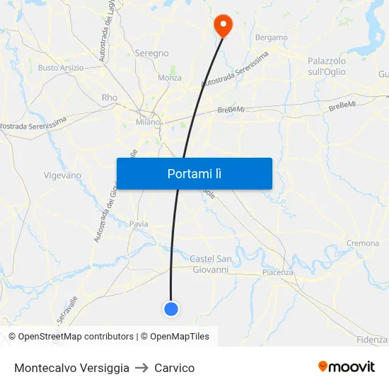 Montecalvo Versiggia to Carvico map