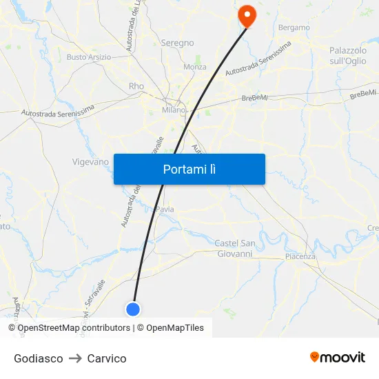 Godiasco to Carvico map